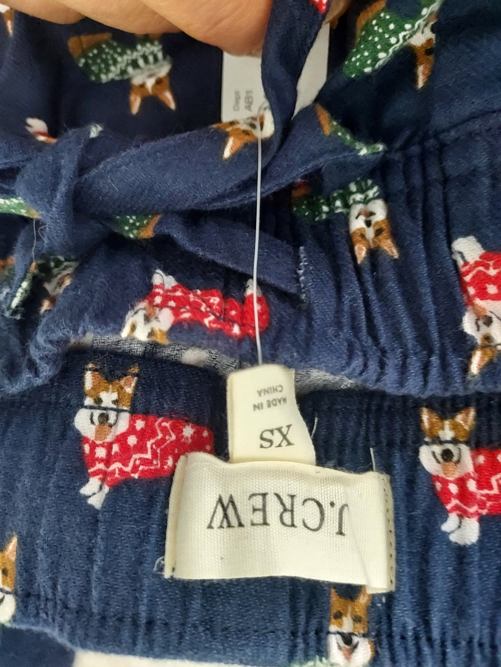 NWT XS J Crew Navy Blue Corgi Print Pajama Pants, Red and Green Xmas Theme - Picture 4 of 11